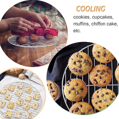 P&P CHEF Round Cooking Rack, 3 Pcs Stainless Steel Baking Cooling Steaming Grilling Rack, Fits Air Fryer/Stockpot/Pressure Cooker/Round Cake Pan, Oven & Dishwasher Safe (9 Inch) - Image 3