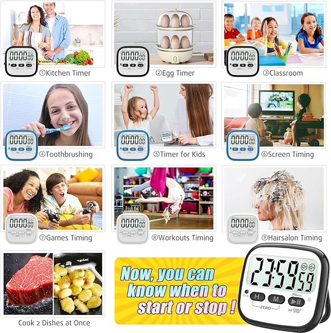 AyayaBoss 2-Pack Magnetic Kitchen Timers for Cooking, Digital Stop Watch Countdown Timer for Kids, Teachers, Classroom, Office, Exercise - Battery Included - Image 6