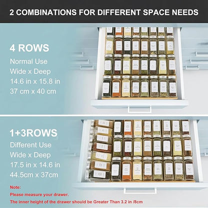 Spice Drawer Organizer with 35 Spice Jars,216 Labels,25 Non-slip Rubber, Bamboo 4 Tier Seasoning Rack Tray Insert for Kitchen Drawers,Cabinets,Countertop,14.6" Wide x 15.8" Deep
