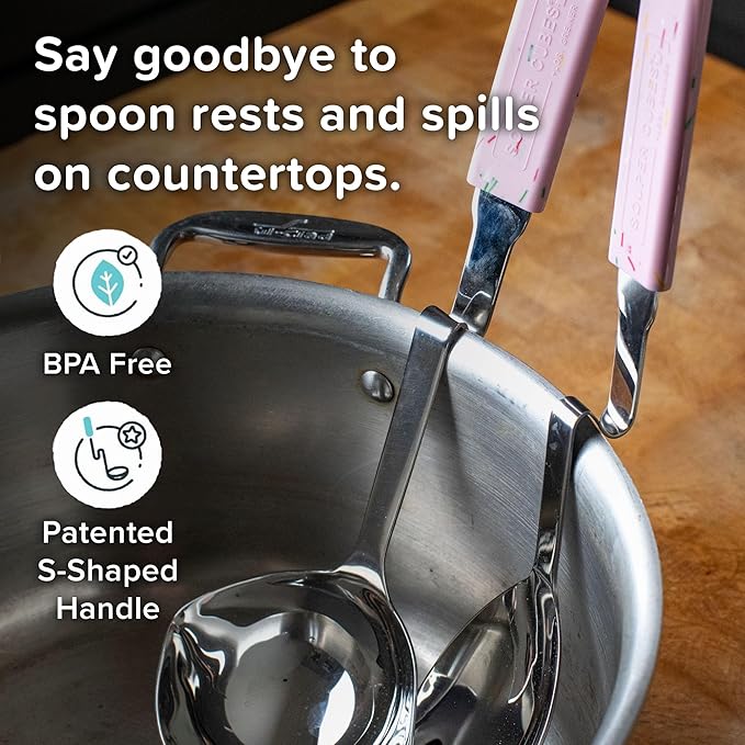 Souper Cubes + Lori Greiner No Mess Stainless Steel Soup Ladle with Silicone Handle - Metal Soup Ladle with No Mess Design That Hooks on Side of Any Pot - Cotton Candy - Image 3