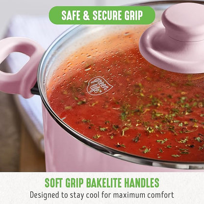 GreenLife 6QT Ceramic Nonstick Stockpot with Glass Straining Lid, PFAS-Free, Dishwasher Safe, Stay-Cool Handles, Oven Safe to 350°F, Wobble-Free Base, Even Heating, Pink - Image 5