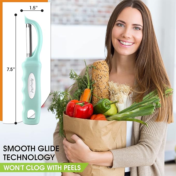 Spring Chef Premium Stainless Steel Vegetable Peeler, Dishwasher Safe Potato Peelers for Kitchen with Soft Grip Handle, Perfect for Apple, Fruit, Veggie, Carrot, Cucumber, Ginger - Set of 2 - Mint - Image 3