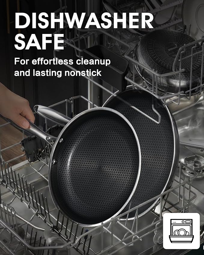 10 Inch Non Stick Frying Pan with Lid, Hybrid Nonstick Stainless Steel Skillet Pan with Stay-cooling Handle, PFOA Free Non Toxic Dishwash & Oven Safe Kithchen Cookware Set Compatible All Cooktops - Image 8