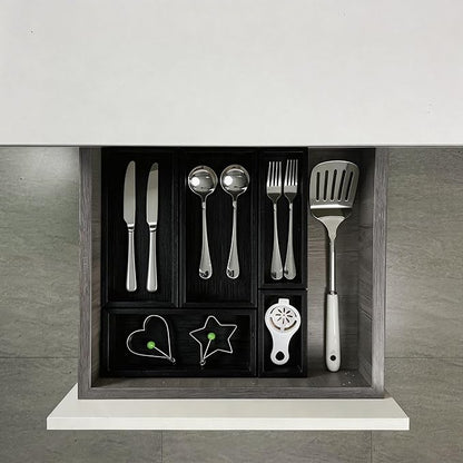 bamboo drawer organizer Set,expandable drawer dividers,wooden storage organizers,drawer organizers for kitchen, bathroom,flatware,Tea Bag Organizer (1 X 5PCS Black) - Image 5
