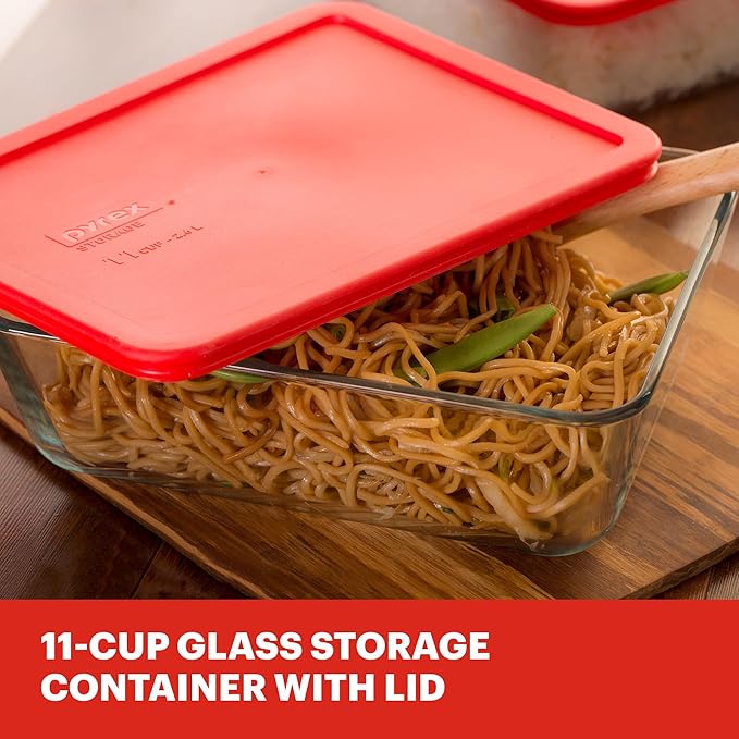 Pyrex Simply Store Glass Food Storage Container, Snug Fit Non-Toxic Plastic BPA-Free Lids, Freezer Dishwasher Microwave Safe, 11 Cup - Image 3