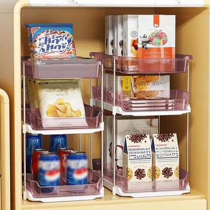 Delamu 2 Pack 3-Tier Bathroom Under Sink Organizers and Storage, Multi-Purpose Stackable Pantry Organization and Storage, Pull Out Clear Kitchen Bathroom Cabinet Organizer with Movable Dividers, Pink - Image 6