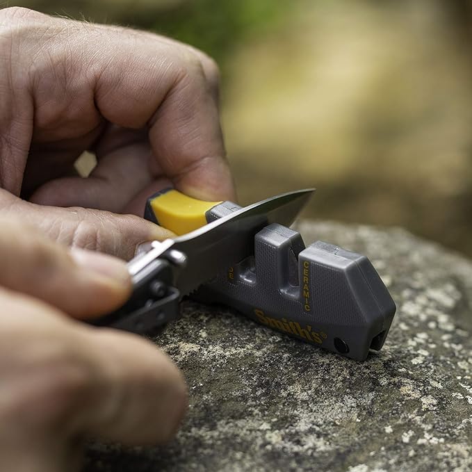 Smith’s Pocket Pal Tactical Knife Sharpener - 2 Stage Sharpener & Diamond Sharpening Rod - Pocket Clip - Outdoor Hunting Knife & Hook Sharpener - Compact & Lightweight - Image 5
