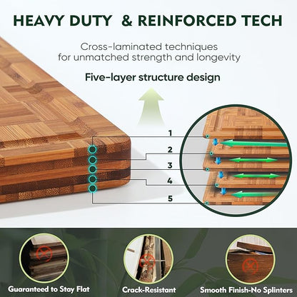 XXXLarge Bamboo Cutting Boards Charcuterie Board Best Non Toxic Large Butcher Block Heavy Duty Book Checkered Wood Cutting Boards for Kitchen Solid End Grain Wood Chopping Board