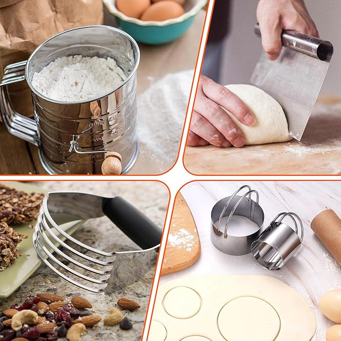 9PCS Stainless Steel Pastry Blender Set, 3 Cup Flour Sifter, Biscuit Cutter, Pastry Cutter, Dough Cutter, Silicone Baking Mats, for Cooking Cookies and Donuts, Cakes, Biscuits or Making Pancakes - Image 8