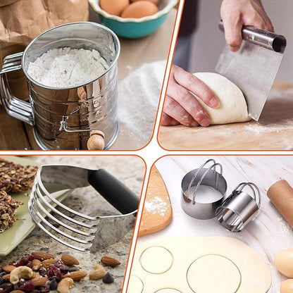 9PCS Stainless Steel Pastry Blender Set, 3 Cup Flour Sifter, Biscuit Cutter, Pastry Cutter, Dough Cutter, Silicone Baking Mats, for Cooking Cookies and Donuts, Cakes, Biscuits or Making Pancakes - Image 8