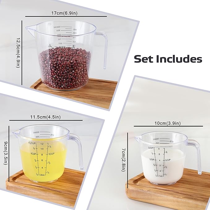 Measuring Cup Set, HIA 3PCS Plastic Liquid Measuring Cups for Prepping, Baking and Cooking, Dishwasher Safe (4, 1.5 and 3/4 Cup) - Image 2