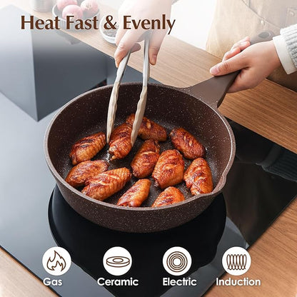 SENSARTE Nonstick Deep Frying Pan Skillet, 10-inch Saute Pan with Lid, Stay-Cool Handle, Cooking Pan, Healthy Stone Cookware Induction Compatible - Image 3