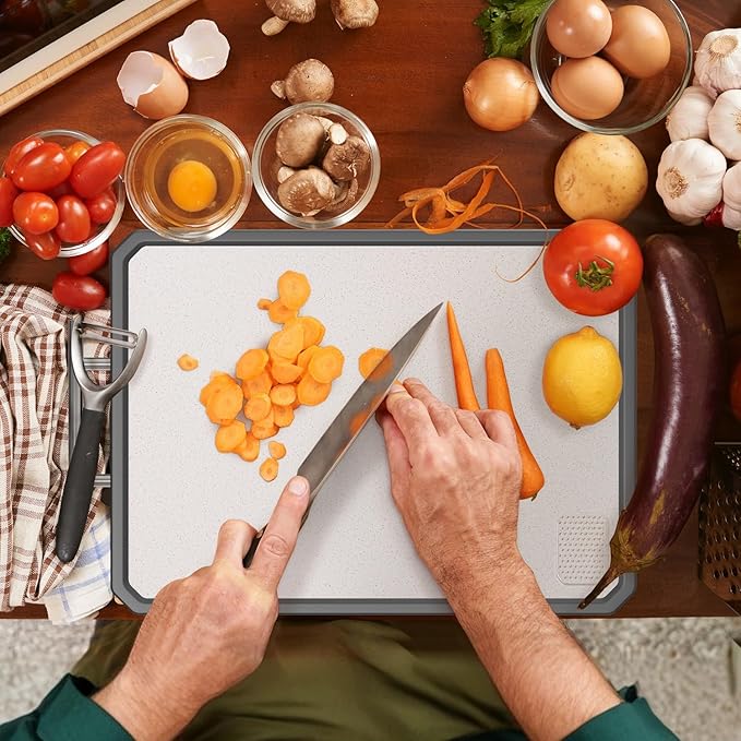 Titanium Cutting Boards for Kitchen, Large 16x11 Inch Pure Titanium and Wheat Straw PP Double Sided Chopping Board, Dishwasher Safe, Easy to Clean - Image 6