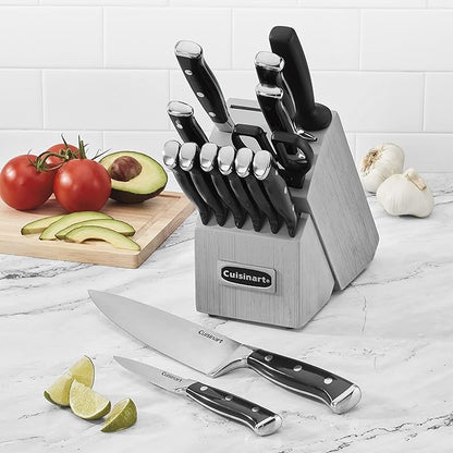 Cuisinart 15-Piece Knife Set with Block, High Carbon Stainless Steel, Forged Triple Rivet, Black/Gray C77BTR-15PG - Image 4
