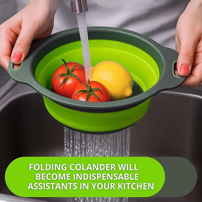 Green Round Silicone Collapsible Colander – Silicone Round Small Kitchen Strainers with Plastic Handles Foldable Kitchen Strainer Perfect for Draining Pasta Vegetable and Fruit - Image 6