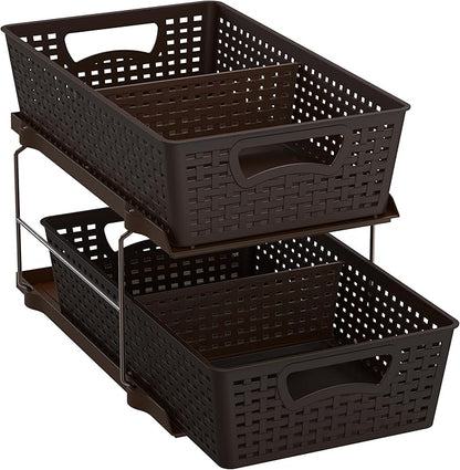 Simple Houseware 2 Tier Bathroom Organizer Tray Pull-Out Sliding Drawer, Under Sink Storage, Brown - Image 4