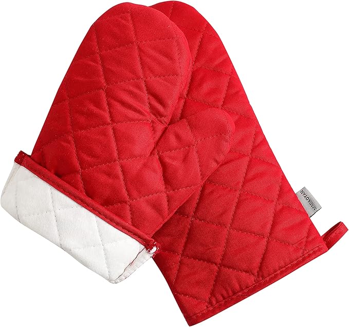 Oven Mitts and Pot Holders 4 pcs Set,High Heat Resistant 500 Degree Extra Thicken Long Kitchen Cotton Oven Glove for Cooking (12 Inch,Red) - Image 5