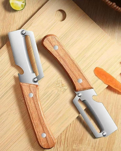 Multi-Functional Vegetable Peeler with Wooden Handle - Stainless Steel Blade Fruit Peeler & Bottle Opener Kitchen Gadget for Potato, Carrot, Pineapple (1 Pack) - Image 2