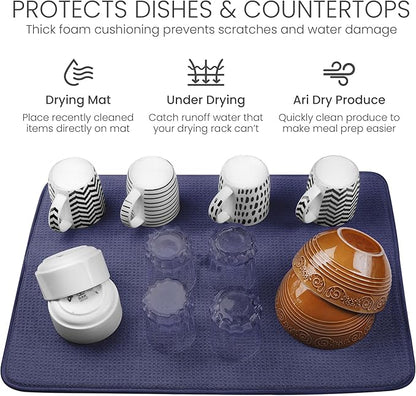 Bellemain XL Dish Mat Microfiber Dish Drying Mat, Super absorbent (Navy, 17" x 24") - Image 5