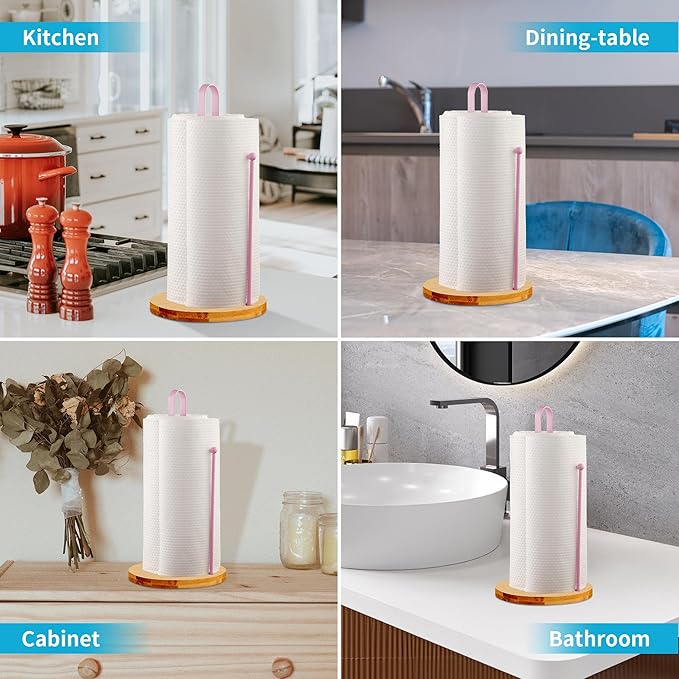 Wood Paper Towel Holder Countertop, TONLEA Kitchen Paper Towel Holder FreeStanding with Non-Slip Base for Kitchen and Bathroom Organization - Image 6