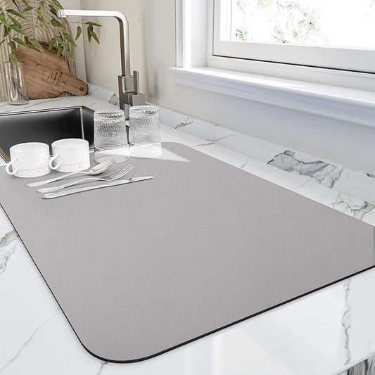 HotLive Dish Drying Mat for Kitchen Counter, Heat Resistant Drainer Mats with Non-slip Rubber Backed, Hide Stain Kitchen Super Absorbent Draining Mat, Easy to Clean Dish Rack Pad, Grey 18"x32" by HotLive