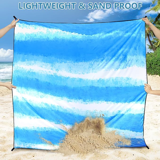 WIWIGO Beach Blanket Waterproof Sandproof Beach Mat 79" X 83"/10'x9'for 2-8 Adults Quick Drying Outdoor Picnic Mat Beach Accessories for Travel, Camping, Hiking - Image 5