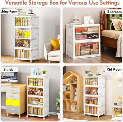 CTSNSLH 4 Tier Plastic Storage Bins with Lid - 27.5Qt Stackable with Lids for Bedroom, Living Room, Office - Foldable Containers, Household Organization - Image 4