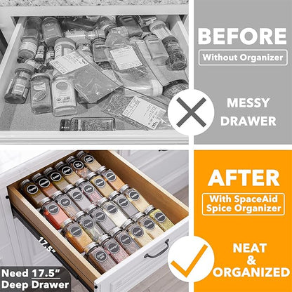 SpaceAid Spice Drawer Organizer with 24 Spice Jars, 386 Spice Labels, 4 Tier Seasoning Rack Tray Insert for Kitchen Drawers, 11.25" Wide x 17.5" Deep - Image 2