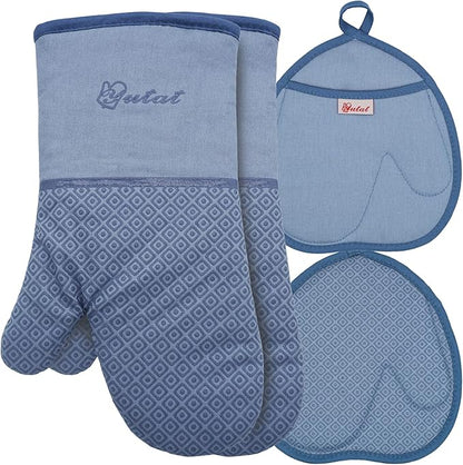 Yutat Silicone Oven Mitts - Oven Mitts and Pot Holders Sets Made of Non-Slip & BPA-Free Silicone, High Heat Resistant 500 Degrees, Perfect for Kitchen Cooking Baking BBQ, 4Pcs Set, Sky Blue by YUTAT
