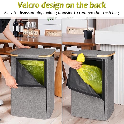 efluky Recycling Bin Holder 100L, 26 Gallon Trash Can with Lid, Garbage Bag Holder for Yellow Bags, Easy Removal, (Inner Bag Not Included) -Grey - Image 3