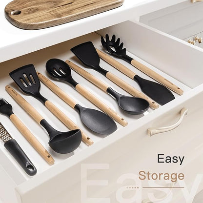Astercook 39 PCS Kitchen Utensils Set, Silicone Cooking Utensil Sets with Wooden Handle, 446°F Heat Resistant Food Grade Spatula Set, BPA Free Kitchen Gadgets Tools Set for Mothers Day Gifts - Image 9