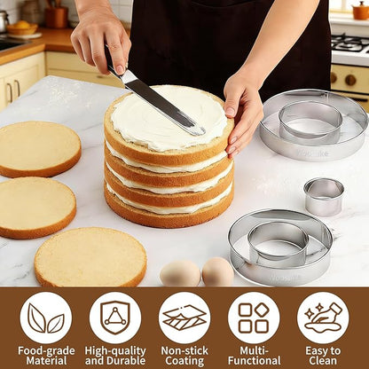 9Pcs Round Cookie Cutter Set - Stainless Steel Biscuit Cutters(2,3,3.5,4,5,6Inch) with 3 Firm Plastic Dough Scrapers – Large Circle Cookie Cutter for Baking Pastry, Donuts, Fondant & Brownies - Image 3