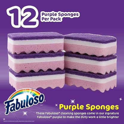 Fabuloso Scratch-Free Kitchen Dish Sponges, Purple Cellulose Scrubber Sponge with Scouring Pad for Dishes, Pots, Pans, Counters and Sinks, Tough on Messes, 4.25 x 2.75 x 1.25 in, 12 Count - Image 2