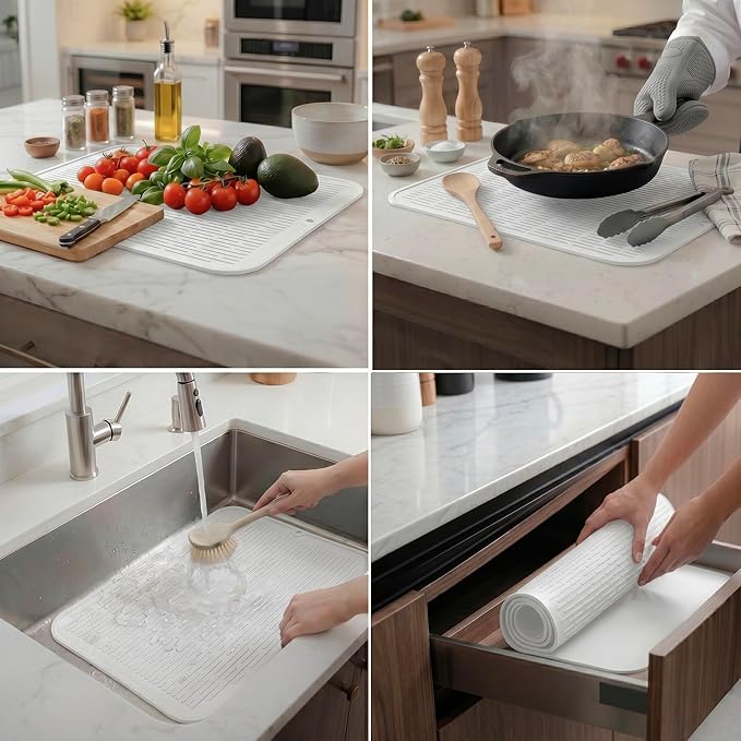 MicoYang Silicone Dish Drying Mat for Multiple Usage,Easy clean,Eco-friendly,Heat-resistant Silicone Mat for Kitchen Counter or Sink,Refrigerator or Drawer Liner White 2XL 24 inches x 18 inches - Image 3