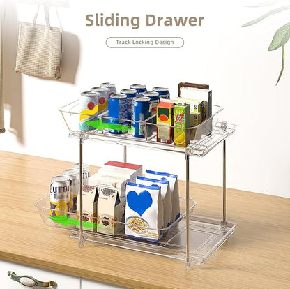 Sevenblue Under Sink Organizer, Bathroom Organizers and Storage, 2 Tier Multi-Use Pull Out Cabinet Organizer with Hang Hooks and Cups (transparent, 2 Pack) - Image 2