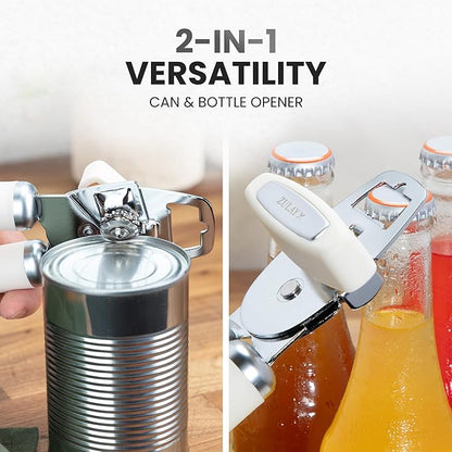 Zulay Kitchen Heavy Duty Stainless Steel Can Opener Manual with Bottle Opener - Rust Proof Manual Can Opener With Turn Knob & Comfy Soft Grip Handles - Cream - Image 7