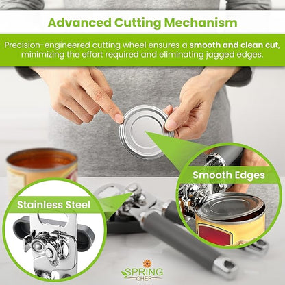 Spring Chef Stainless Steel Can Opener - Manual with Soft Grip Handles, Easy Turn, Heavy Duty Hand Can Openers for Seniors with Smooth Edge - Magnetic Lid Remover - Gray - Image 7