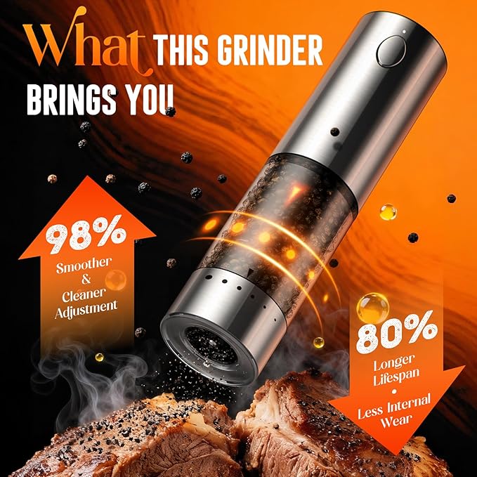 Electric Salt and Pepper Grinder Set – Rechargeable Automatic Salt and Pepper Shaker with 6 Adjustable Coarseness, Large-Capacity Pepper Mill Kitchen Appliances and Home Essentials Gifts for Women - Image 2
