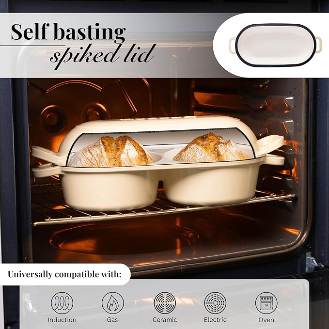 Dutch Oven For Sourdough Bread Baking – Enamelled Cast Iron Bread Loaf Pot – 500°F Oven Safe Non Stick Bread Pot – Double Round Loaf Space, 16.5cm Diameter, Cream, – by Nuovva - Image 3