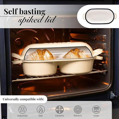 Dutch Oven For Sourdough Bread Baking – Enamelled Cast Iron Bread Loaf Pot – 500°F Oven Safe Non Stick Bread Pot – Double Round Loaf Space, 16.5cm Diameter, Cream, – by Nuovva - Image 3