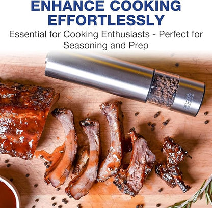 Eparé Salt or Pepper Grinder Mill Electric – Battery Operated Stainless Steel Mill with LED Light, Adjustable Ceramic Core, and One-Hand Push Button for Effortless Seasoning and Cooking - Image 5