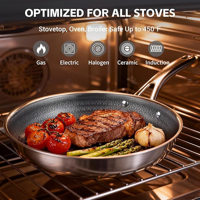 Ammeloo 17 Pcs Nonstick Stainless Steel Cookware Set, Hybrid Stainless Steel Pots and Pans Set Non Stick, Non Toxic Kitchen Cookware Sets, Dishwasher & Oven Safe, Induction & All Cooktop Compatible - Image 6