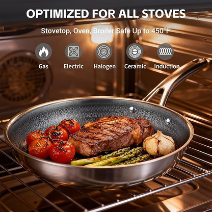 Ammeloo 17 Pcs Nonstick Stainless Steel Cookware Set, Hybrid Stainless Steel Pots and Pans Set Non Stick, Non Toxic Kitchen Cookware Sets, Dishwasher & Oven Safe, Induction & All Cooktop Compatible - Image 6