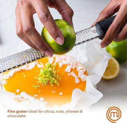 MasterChef Lemon Zester Grater with Handle, Kitchen Tool for Zesting Citrus Fruits & Finely Grating Parmesan Cheese, Garlic, Ginger, Coconut, Nutmeg, Wasabi, Chocolate etc, Stainless Steel, 12 inches - Image 2