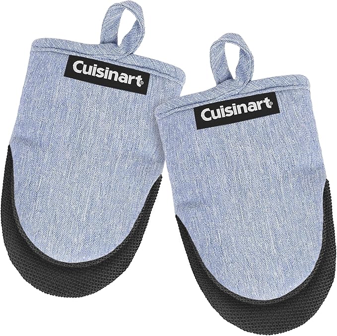 Cuisinart Mini Oven Mitts – 5.5” x 7” Heat-Resistant Kitchen Mitts for Oven with Non-Slip Neoprene Palm, Cotton Filling, and Fabric Loop – Durable Oven Mitt Set for Cooking & Baking (Chambray) by BestBrands