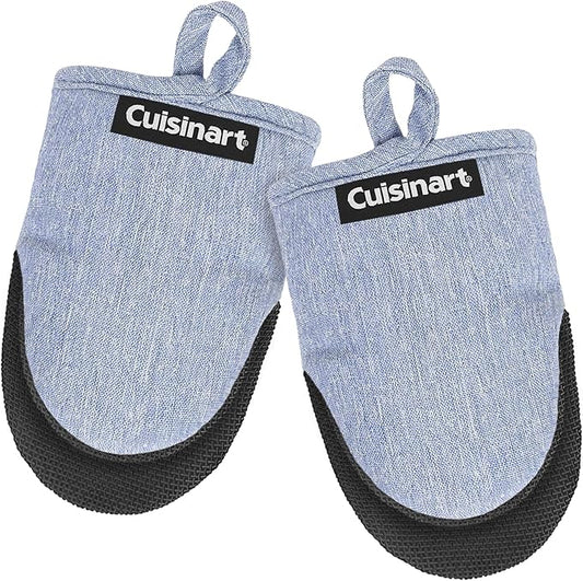 Cuisinart Mini Oven Mitts – 5.5” x 7” Heat-Resistant Kitchen Mitts for Oven with Non-Slip Neoprene Palm, Cotton Filling, and Fabric Loop – Durable Oven Mitt Set for Cooking & Baking (Chambray) by BestBrands