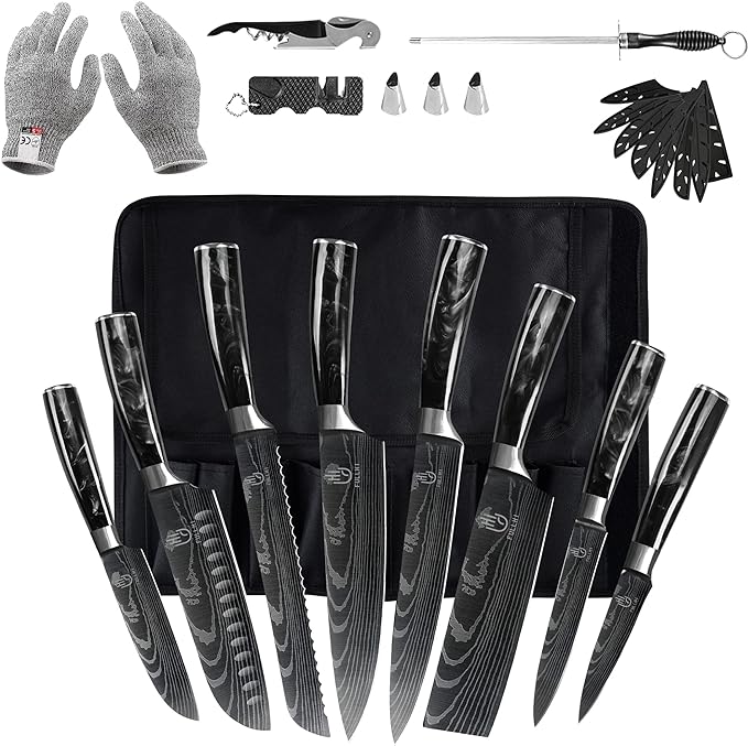 FULLHI Knife Set, 14pcs Japanese Knives Set, Multiple Colour Premium German Stainless Steel Chef Knife Set