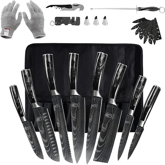 FULLHI Knife Set, 14pcs Japanese Knives Set, Multiple Colour Premium German Stainless Steel Chef Knife Set