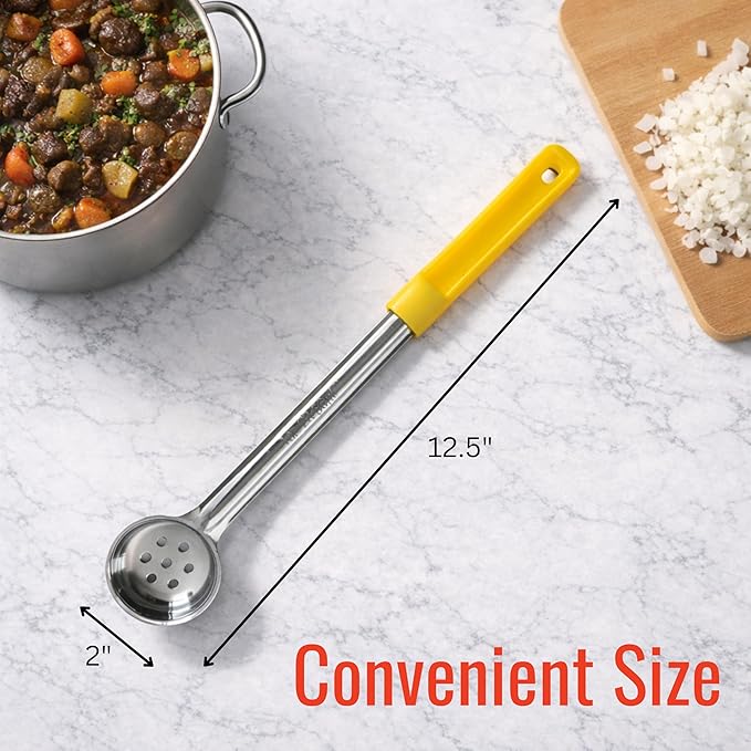 1 Ounce Slotted Stainless Steel Portion Control Ladle Spoon for Measuring and Serving; Commercial Grade Serving Scoops [Pack of 12] - Image 6