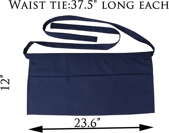Resist water 3 big Pockets Waist Server Apron Kitchen Restaurant Unisex Half Aprons - Image 5